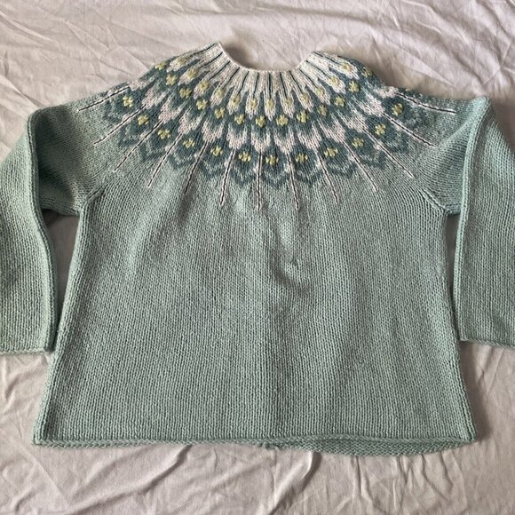 Handmade Womens Knit Cardigan With Floral Yoke Design Size M Pastel Mint Green & - Picture 8 of 8